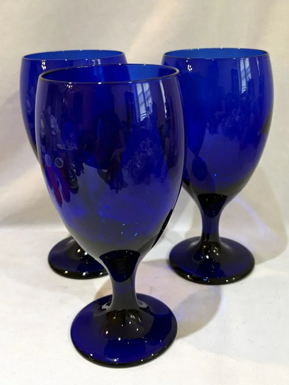 Set of 3 VTG Libbey Glass Cobalt Blue Drinking Glass Goblets